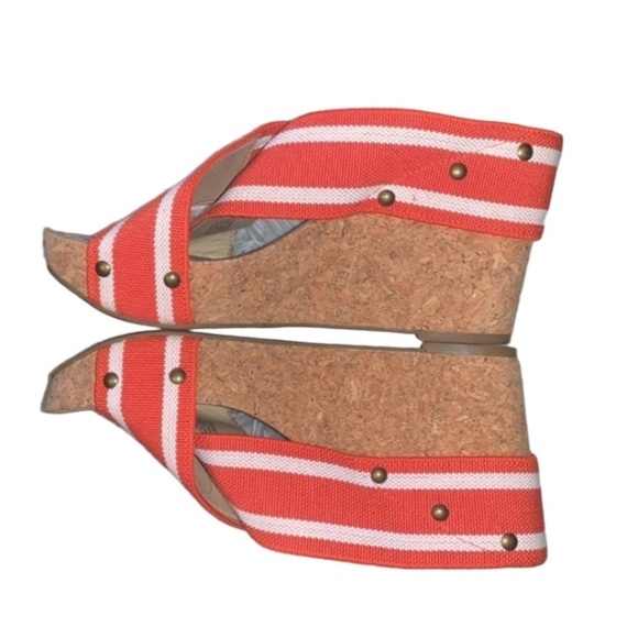 Lucky Brand Miller 2 Ladies Sandal Cork Wedge Heel Orange and White Size 8.5 - Picture 2 of 11